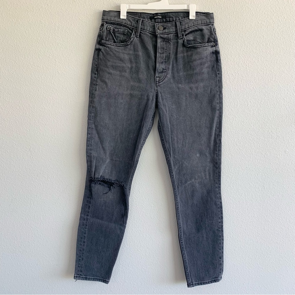 GRLFRND Karolina Distressed High Waisted 98% Cotton Straight Jeans Black